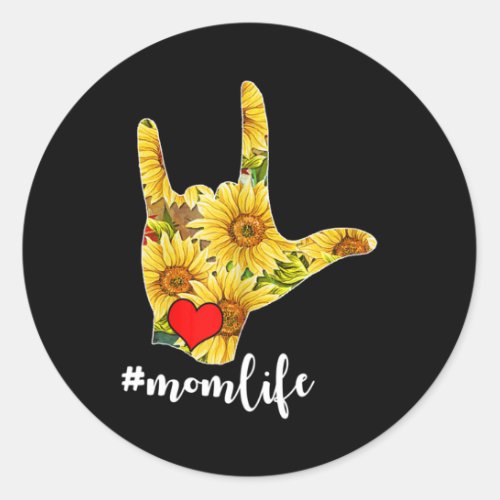 Awareness Asl Sign Language Sunflower I Love You M Classic Round Sticker