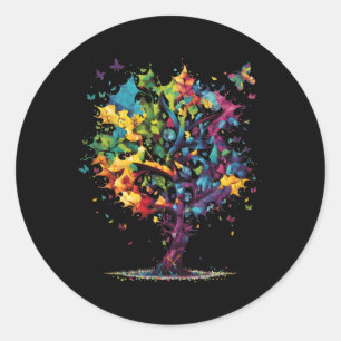 Awareness Autism Puzzle Pieces Colorful Tree Neuro Classic Round Sticker