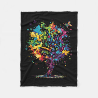 Awareness Autism Puzzle Pieces Colorful Tree Neuro Fleece Blanket