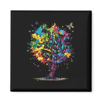 Awareness Autism Puzzle Pieces Colorful Tree Neuro Magnet