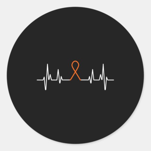 Awareness Blood Cancer Orange Ribbon Heartbeat  Classic Round Sticker