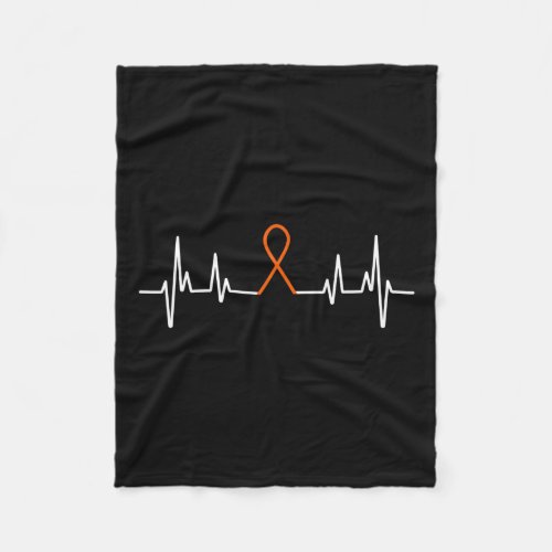 Awareness Blood Cancer Orange Ribbon Heartbeat  Fleece Blanket