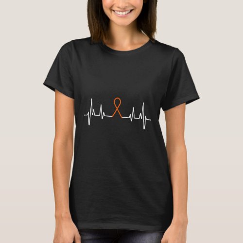 Awareness Blood Cancer Orange Ribbon Heartbeat  T_Shirt