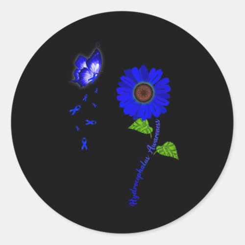 Awareness Blue Butterfly Sunflower Ribbon  Classic Round Sticker