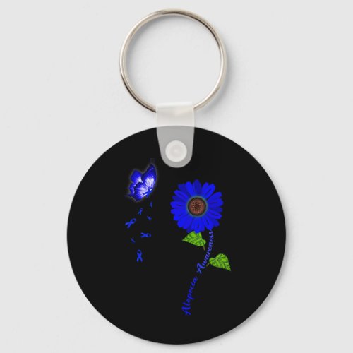 Awareness Blue Butterfly Sunflower Ribbon  Keychain