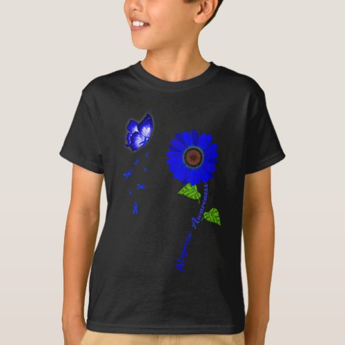 Awareness Blue Butterfly Sunflower Ribbon  T_Shirt