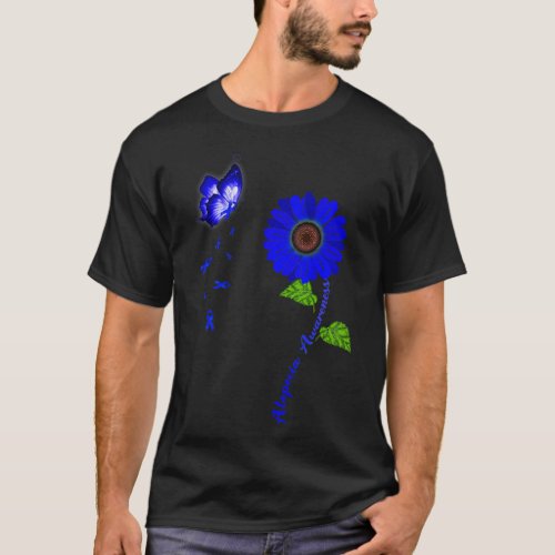 Awareness Blue Butterfly Sunflower Ribbon  T_Shirt