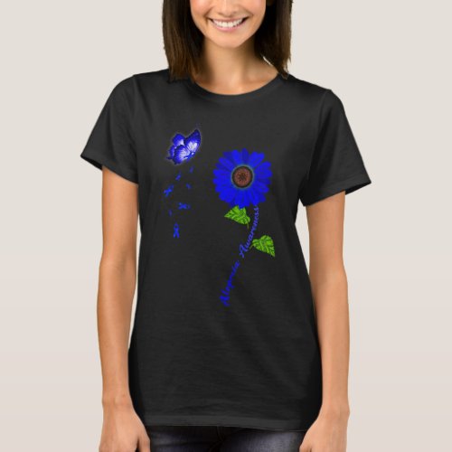 Awareness Blue Butterfly Sunflower Ribbon  T_Shirt