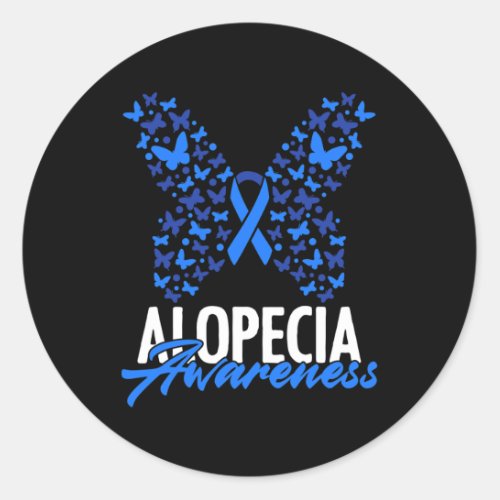 Awareness Blue Ribbon Butterfly Alopecia Warrior  Classic Round Sticker