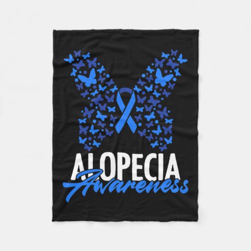 Awareness Blue Ribbon Butterfly Alopecia Warrior  Fleece Blanket