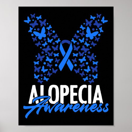 Awareness Blue Ribbon Butterfly Alopecia Warrior  Poster