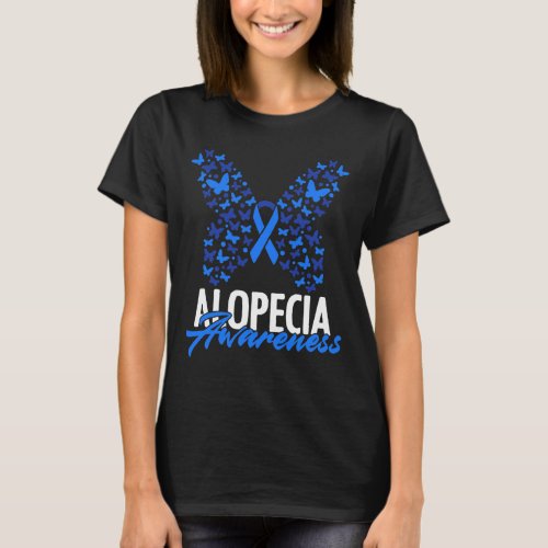 Awareness Blue Ribbon Butterfly Alopecia Warrior  T_Shirt