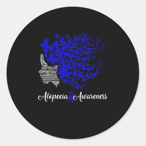 Awareness Blue Ribbon Hair Loss Butterfly Woman  Classic Round Sticker