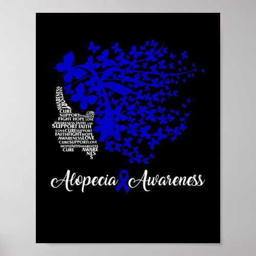 Awareness Blue Ribbon Hair Loss Butterfly Woman  Poster