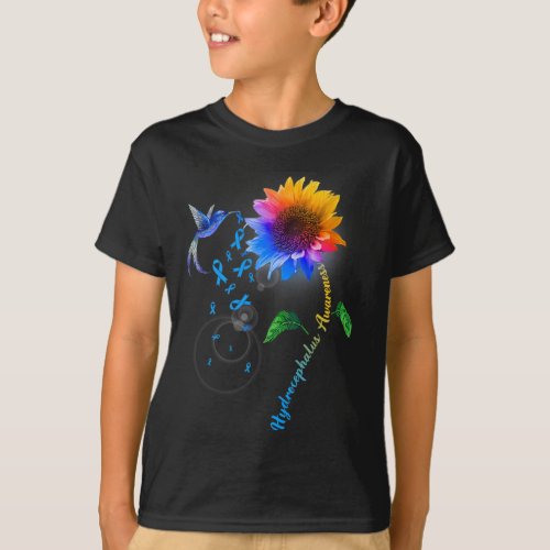 Awareness Blue Sunflower Hummingbird  T_Shirt