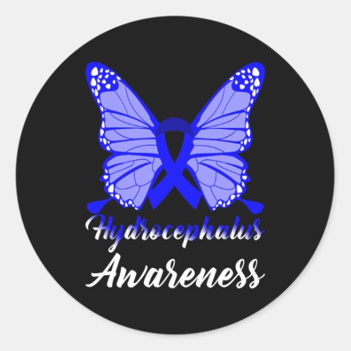 Awareness Butterfly Blue Ribbon Support  Classic Round Sticker