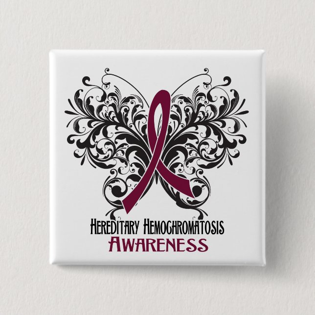 Awareness Butterfly Hereditary Hemochromatosis Pinback Button (Front)