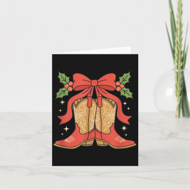 Awareness Cowboy Boots Christmas Breast Cancer Sup Card (Front)