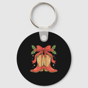 Awareness Cowboy Boots Christmas Breast Cancer Sup Keychain