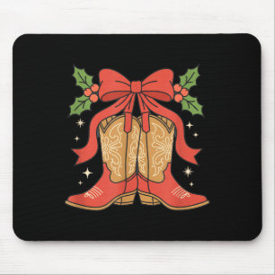Awareness Cowboy Boots Christmas Breast Cancer Sup Mouse Pad