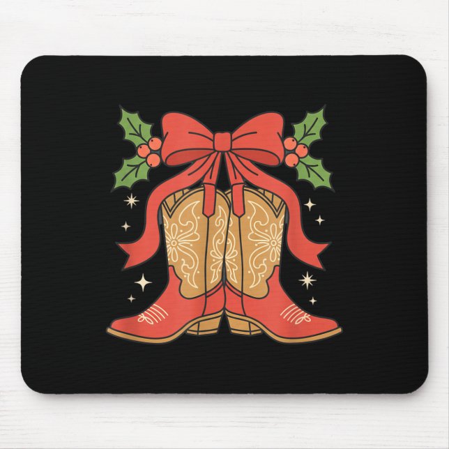 Awareness Cowboy Boots Christmas Breast Cancer Sup Mouse Pad (Front)