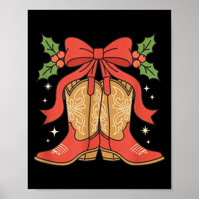 Awareness Cowboy Boots Christmas Breast Cancer Sup Poster (Front)