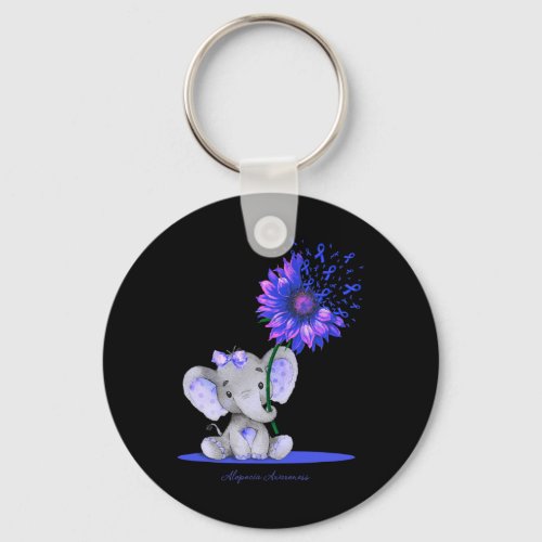 Awareness Cute Elephant Sunflower Blue Ribbon Gift Keychain