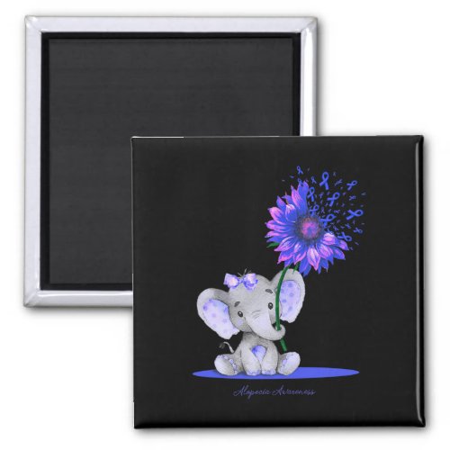 Awareness Cute Elephant Sunflower Blue Ribbon Gift Magnet