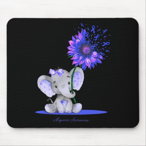 Awareness Cute Elephant Sunflower Blue Ribbon Gift Mouse Pad