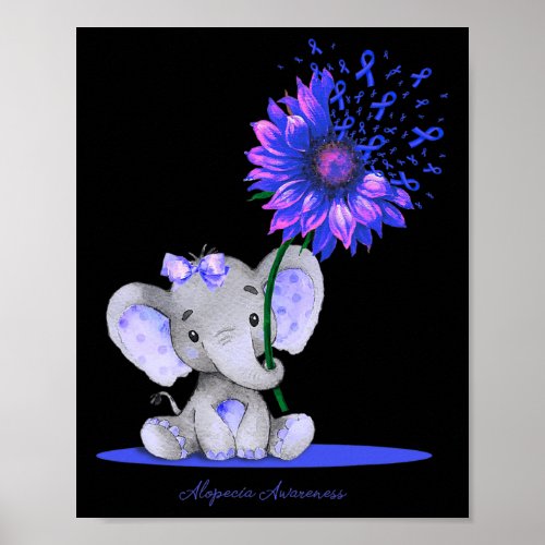 Awareness Cute Elephant Sunflower Blue Ribbon Gift Poster