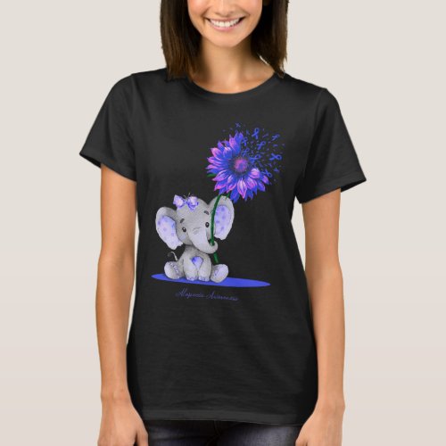 Awareness Cute Elephant Sunflower Blue Ribbon Gift T_Shirt