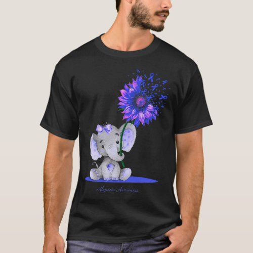 Awareness Cute Elephant Sunflower Blue Ribbon Gift T_Shirt