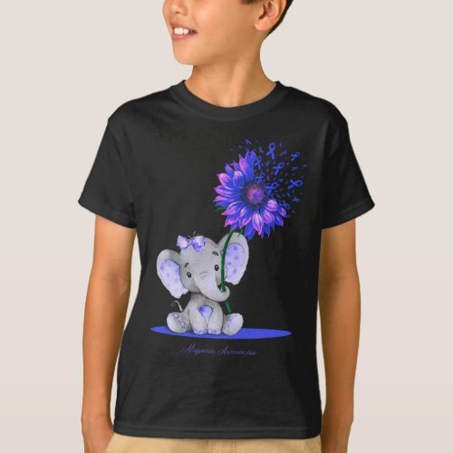 Awareness Cute Elephant Sunflower Blue Ribbon Gift T_Shirt