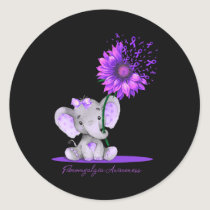 Awareness Cute Elephant Sunflower Purple  Classic Round Sticker