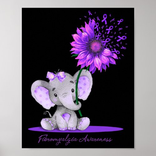Awareness Cute Elephant Sunflower Purple  Poster