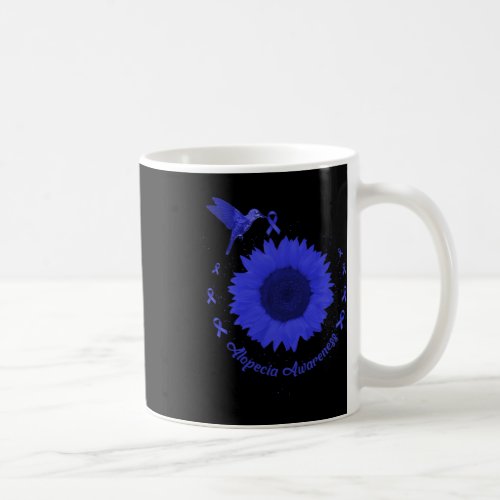 Awareness Dark Blue Ribbon Hair Loss Support Flowe Coffee Mug