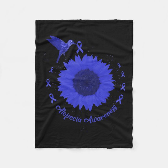 Awareness Dark Blue Ribbon Hair Loss Support Flowe Fleece Blanket (Front)