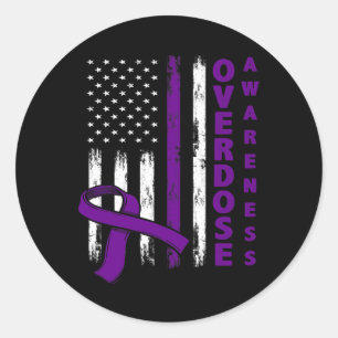 Awareness Day Usa American Flag Overdose Awareness Classic Round Sticker