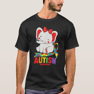 Awareness Elephant Mom Wearing Earrings Autism Hea T-Shirt