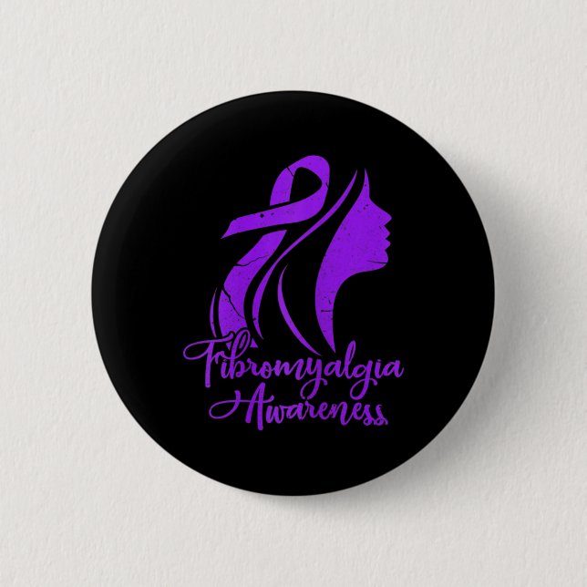 Awareness Fibro Warrior Fighter Patient Grunge  Button (Front)