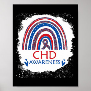 Awareness Heart Disease Bleached Rainbow Blue Red  Poster