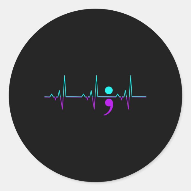 Awareness Heartbeat Happy Ribbon Support Graphic  Classic Round Sticker (Front)