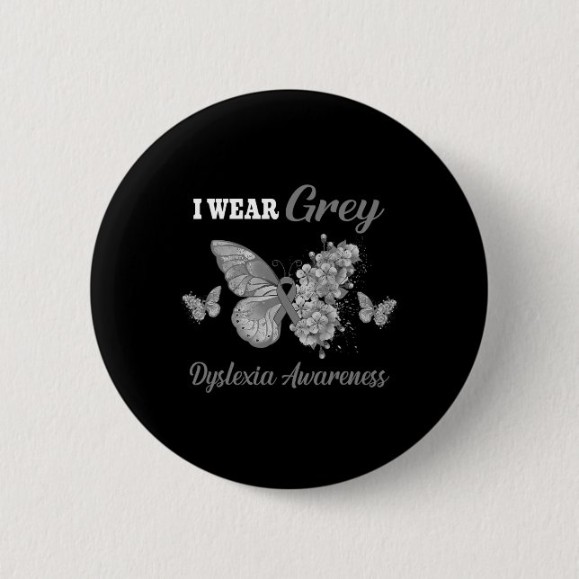Awareness I Wear Grey Butterfly  Button (Front)