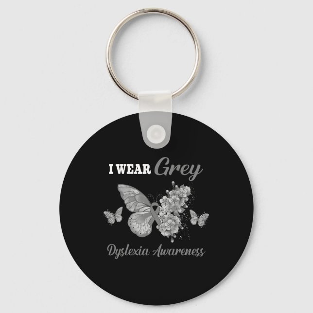 Awareness I Wear Grey Butterfly  Keychain (Front)