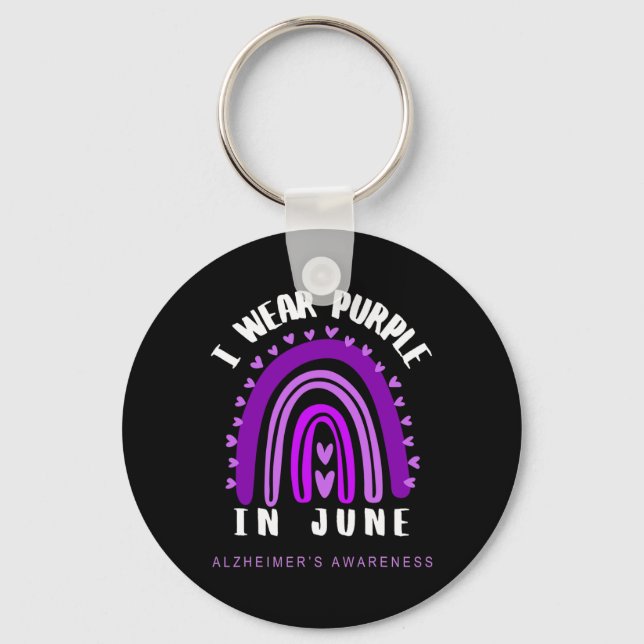 Awareness I Wear Purple In June Heimer Support  Keychain (Front)