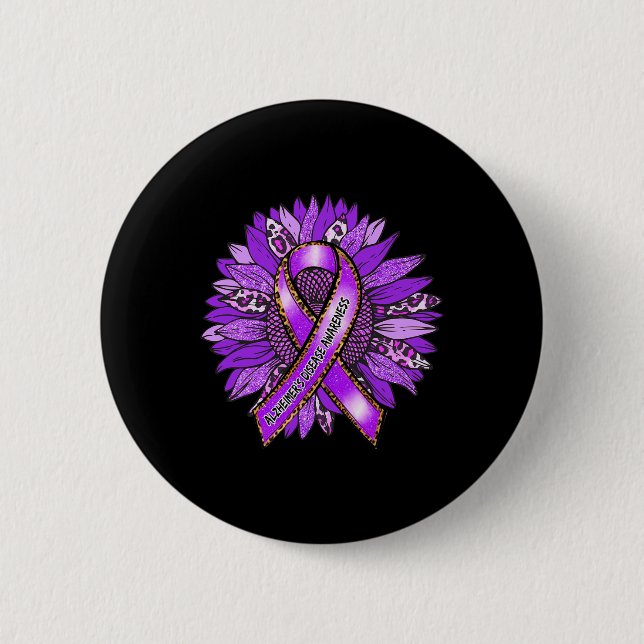 Awareness Leopard Sunflower Purple Ribbon  Button (Front)