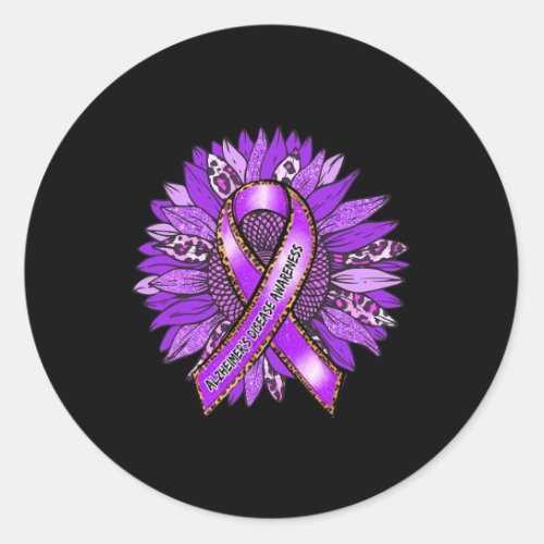 Awareness Leopard Sunflower Purple Ribbon  Classic Round Sticker