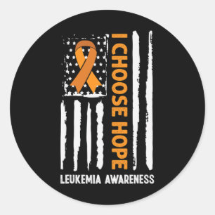 Awareness Leukemia Cancer Usa Flag Orange Ribbon  Classic Round Sticker