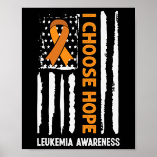 Awareness Leukemia Cancer Usa Flag Orange Ribbon  Poster