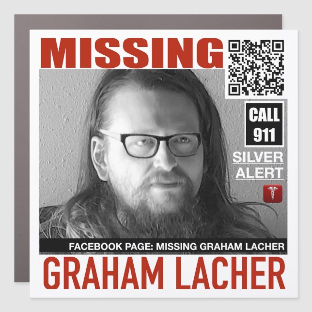 Awareness Magnet for Missing Person Graham Lacher (Front)